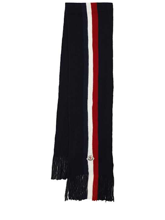Moncler: Tricolor virgin wool scarf - Navy - men_0 | Luisa Via Roma