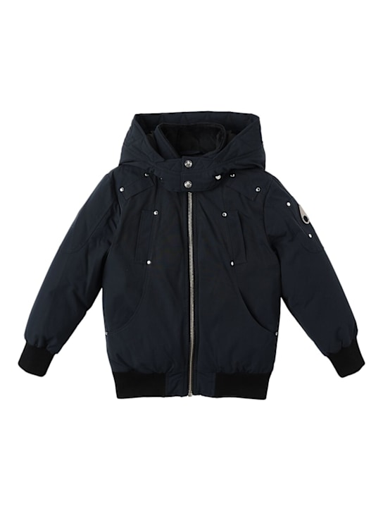 Moose Knuckles: Piumino in misto poly con cappuccio - Blu - kids-girls_0 | Luisa Via Roma