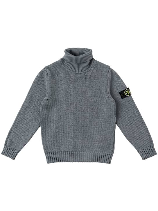 Stone Island Junior: Cotton blend knit turtleneck sweater - Dust - kids-boys_0 | Luisa Via Roma