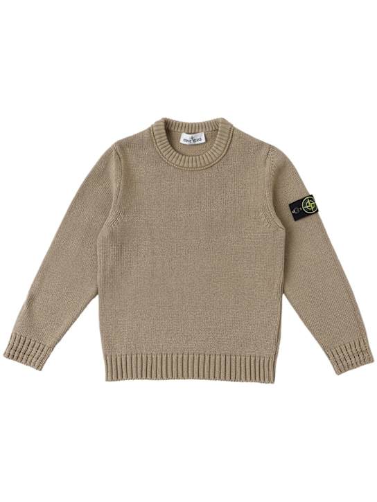 Stone Island Junior: Cotton blend knit sweater - サンド - kids-boys_0 | Luisa Via Roma