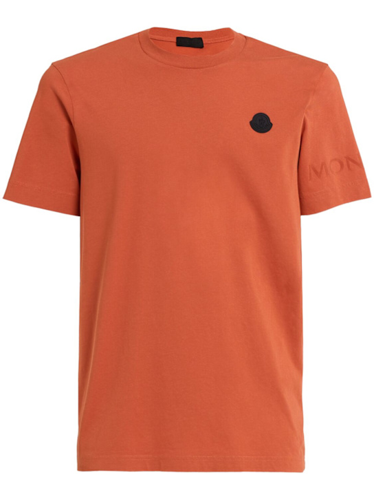 Moncler: Logo cotton t-shirt - ダークオレンジ - men_0 | Luisa Via Roma