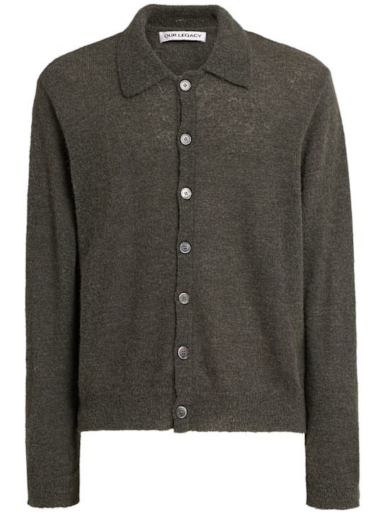 Our Legacy: Alpaca blend polo cardigan - Green/Grey - men_0 | Luisa Via Roma
