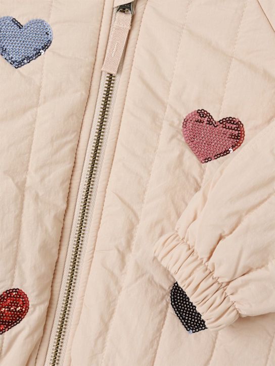 Konges Sløjd: Recycled puffer jacket w/ patches - ベージュ - kids-girls_1 | Luisa Via Roma