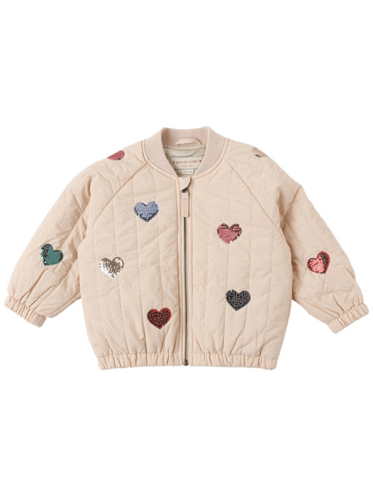 Konges Sløjd: Recycled puffer jacket w/ patches - ベージュ - kids-girls_0 | Luisa Via Roma