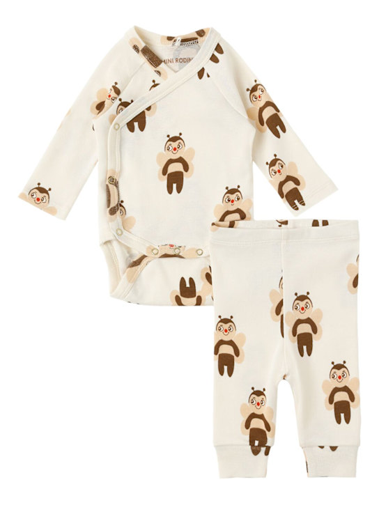 Mini Rodini: Body et pantalon en jersey de coton imprimé - Blanc Cassé - kids-girls_1 | Luisa Via Roma