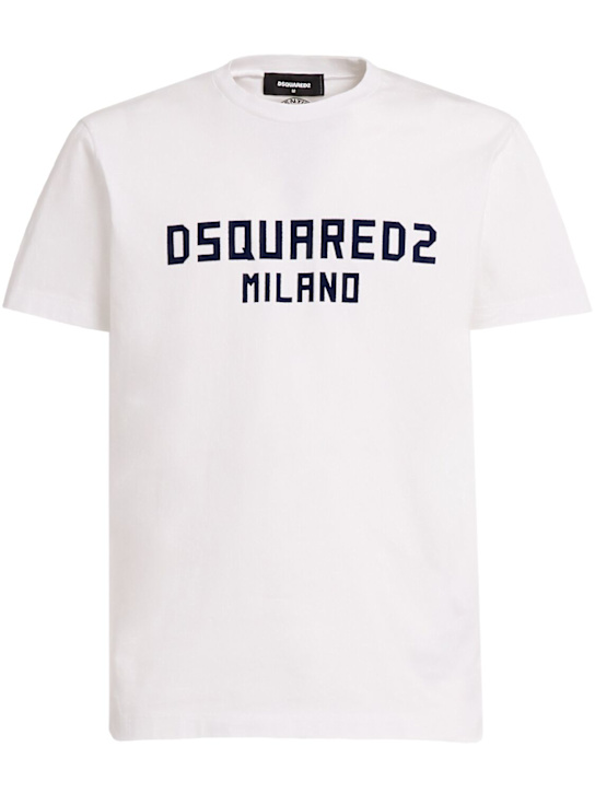 Dsquared2: Cool Fit logo棉质T恤 - White + Dark Na - men_0 | Luisa Via Roma