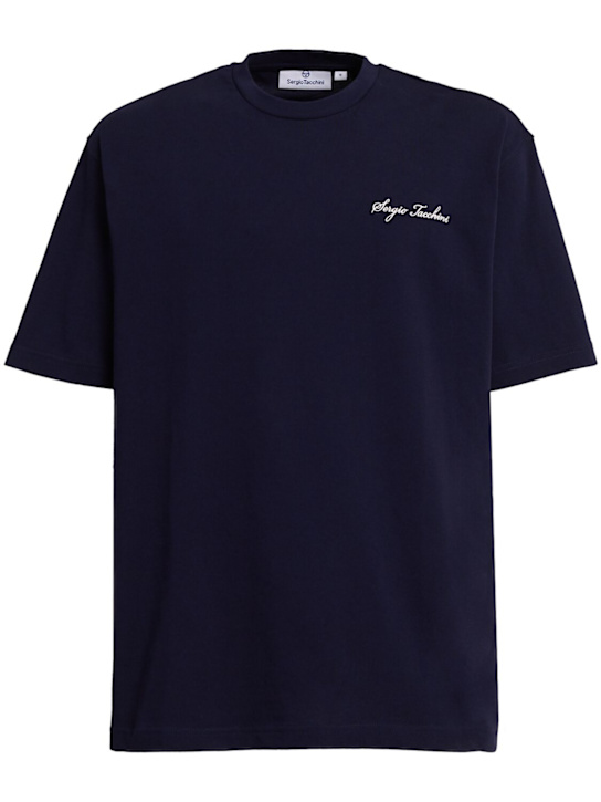 Sergio Tacchini: Cimabue logo cotton t-shirt - Navy/Gardenia - men_0 | Luisa Via Roma