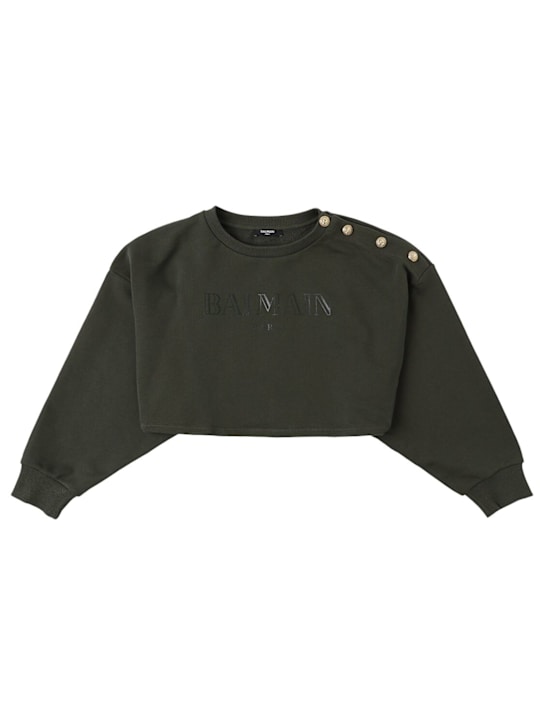 Balmain: Sweatshirt aus Baumwolle mit Logo - Militärgrün - kids-girls_0 | Luisa Via Roma