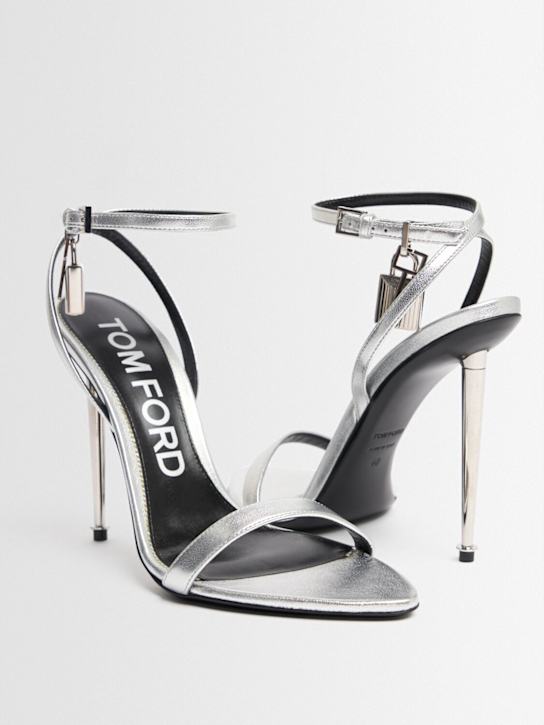 Tom Ford: 105mm Padlock metallic leather sandals - Silver - women_1 | Luisa Via Roma