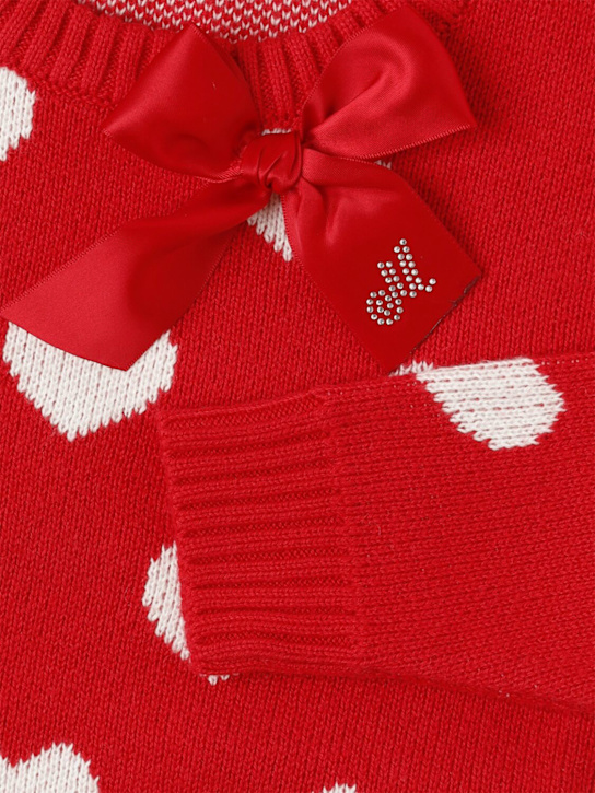 Monnalisa: Suéter de punto de algodón - Rojo/Blanco - kids-girls_1 | Luisa Via Roma