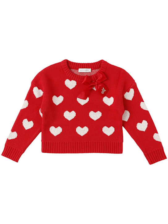 Monnalisa: Suéter de punto de algodón - Rojo/Blanco - kids-girls_0 | Luisa Via Roma