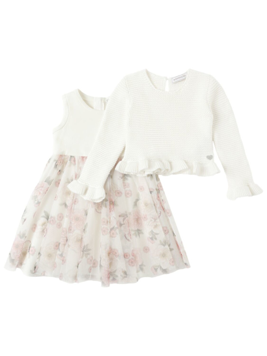 Monnalisa: Cotton & tulle dress - Multicolor - kids-girls_1 | Luisa Via Roma