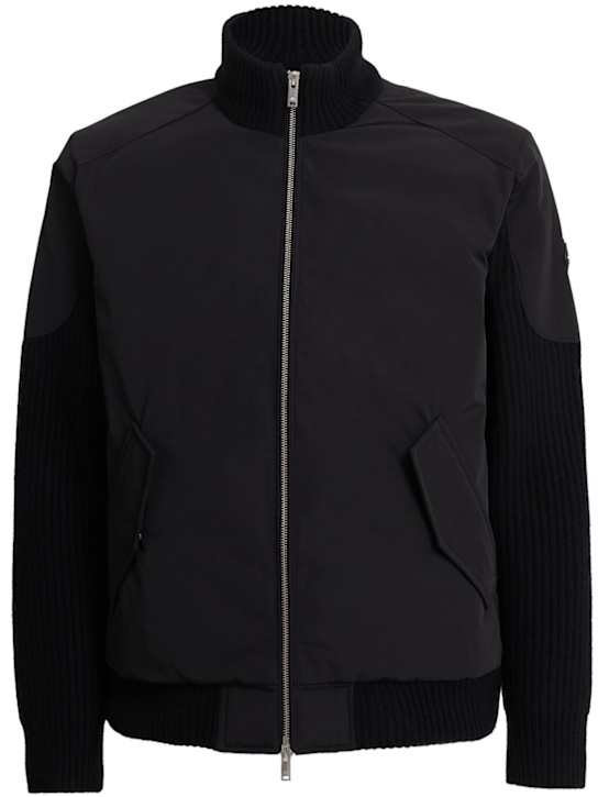 Moose Knuckles: Magnus hybrid wool blend knit jacket - Black - men_0 | Luisa Via Roma