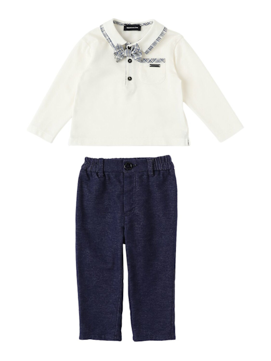 Monnalisa: Poloshirt und Chinohose aus Baumwollpiqué - Weiß/Navy - kids-boys_0 | Luisa Via Roma
