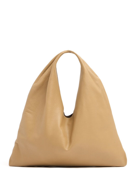 The Row: Small Bindle silk leather top handle bag - Otter - women_0 | Luisa Via Roma