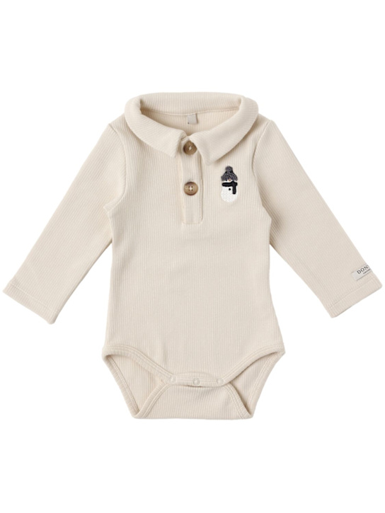 Donsje: Poodle print organic cotton bodysuit - ベージュ - kids-girls_0 | Luisa Via Roma