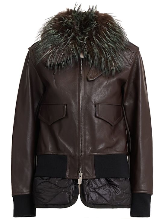 Sacai: Leather jacket - Brown - women_0 | Luisa Via Roma