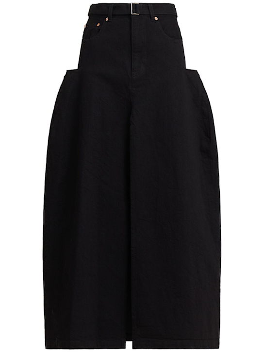 Sacai: Front split denim maxi skirt - Black - women_0 | Luisa Via Roma