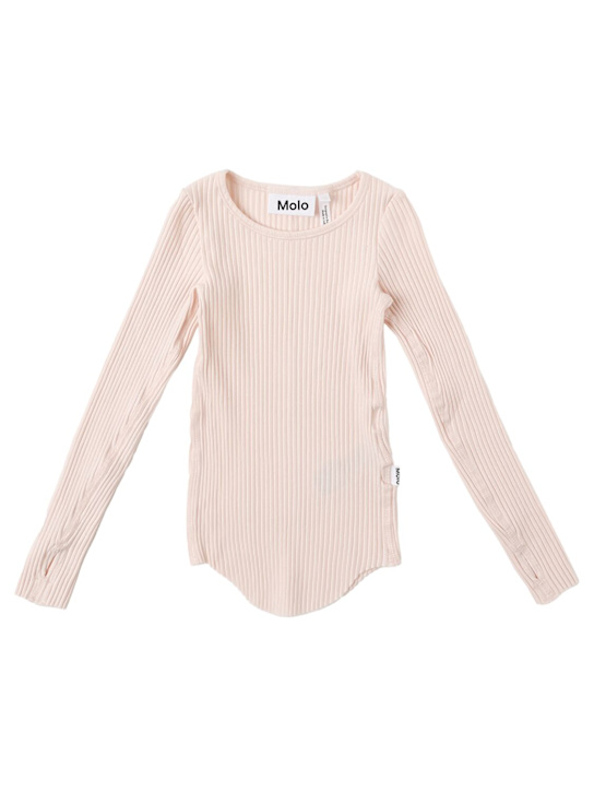 Molo: T-shirt a maniche lunghe in cotone - Rosa - kids-girls_0 | Luisa Via Roma
