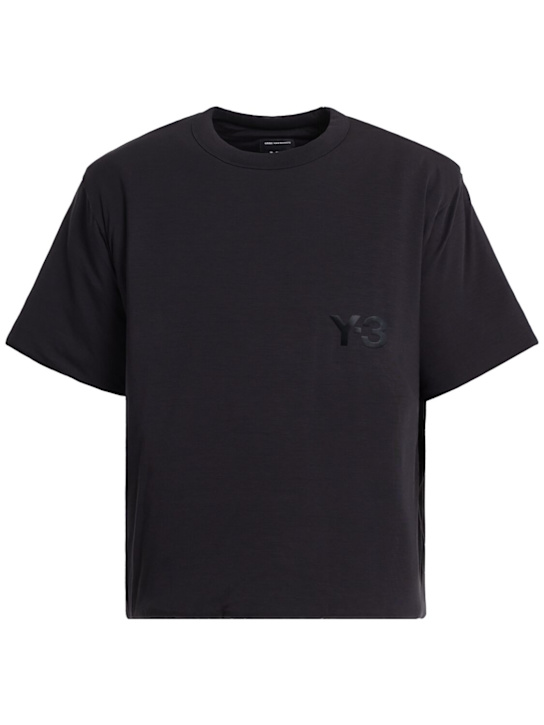 Y-3: Lyocell padded t-shirt - Black - men_0 | Luisa Via Roma