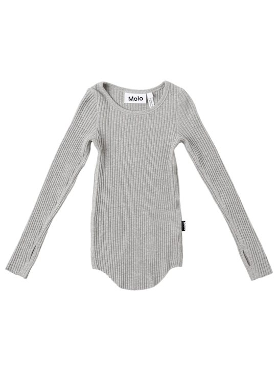 Molo: Camiseta de algodón con manga larga - Gris - kids-girls_0 | Luisa Via Roma
