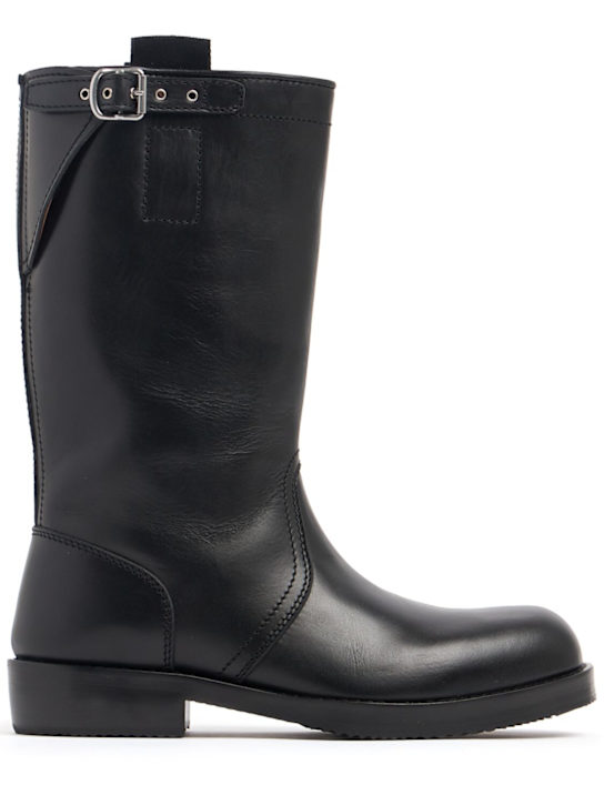 Dries Van Noten: Leather boots - ブラック - men_0 | Luisa Via Roma