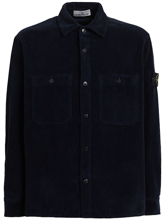 Stone Island: Cotton corduroy shirt - Navy - men_0 | Luisa Via Roma