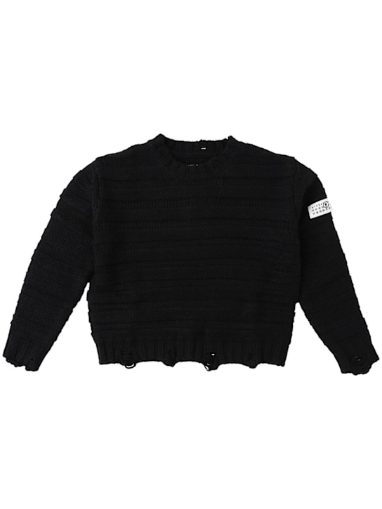 MM6 Maison Margiela: Wool blend knit sweater - Black - kids-girls_0 | Luisa Via Roma