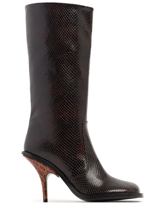 Dries Van Noten: 105mm Python embellished high boots - Dark Brown - women_0 | Luisa Via Roma