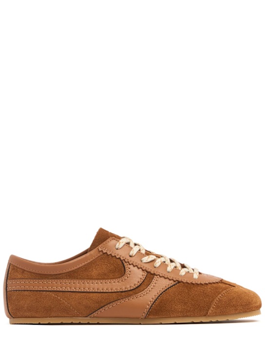 Dries Van Noten: Suede low top sneakers - Tan - women_0 | Luisa Via Roma