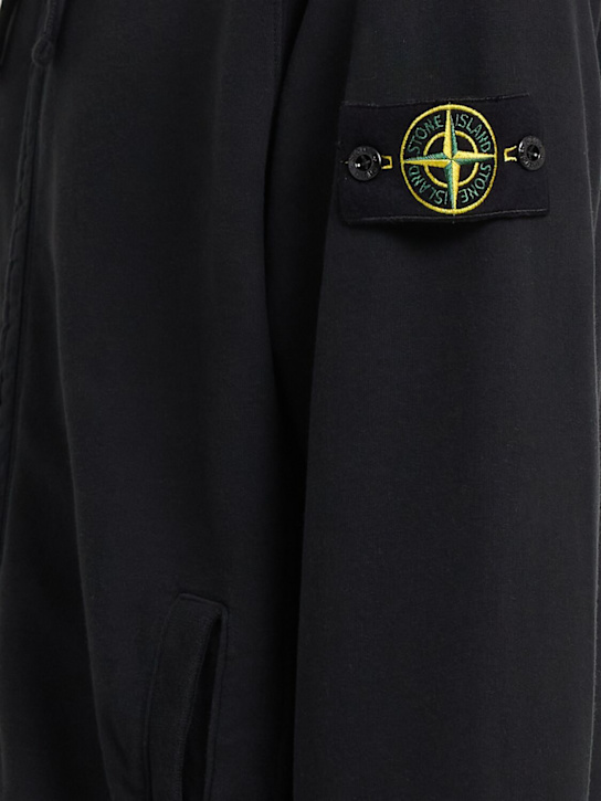 Stone Island: Brushed cotton sweatshirt hoodie - Black - men_1 | Luisa Via Roma