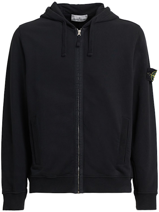Stone Island: Brushed cotton sweatshirt hoodie - Black - men_0 | Luisa Via Roma