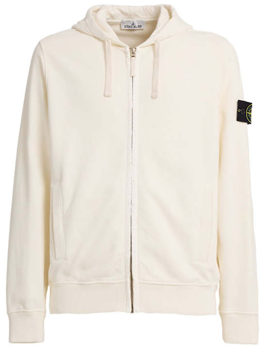 Stone Island: Brushed cotton sweatshirt hoodie - アイボリー - men_0 | Luisa Via Roma