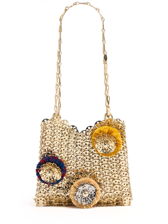 Rabanne: Raffia flowers shoulder bag - Light Gold - women_0 | Luisa Via Roma