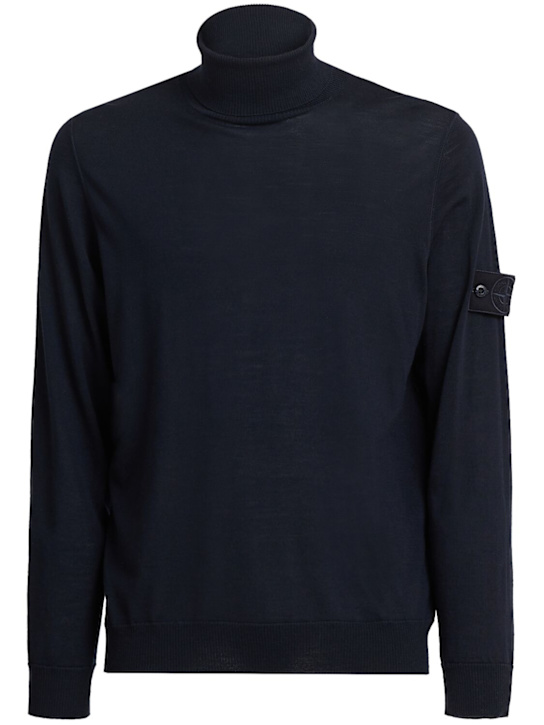 Stone Island: Light wool turtleneck sweater - ネイビー - men_0 | Luisa Via Roma
