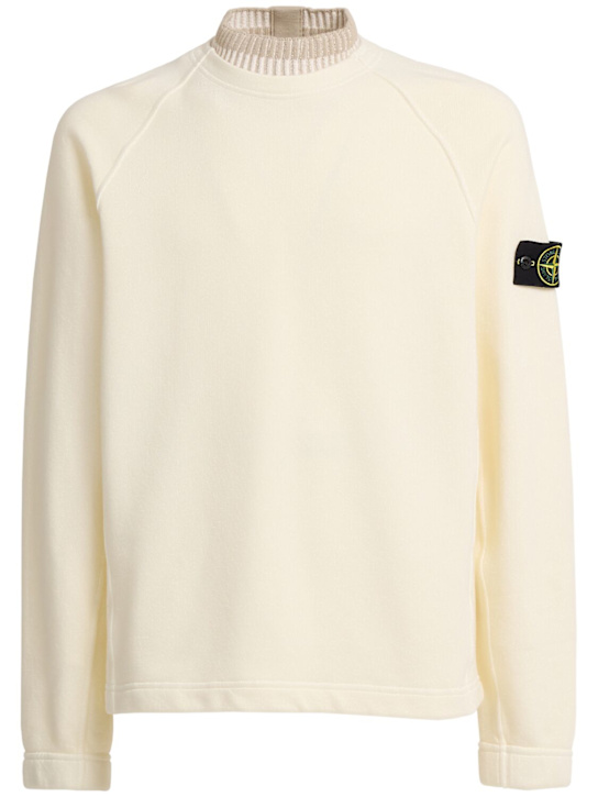 Stone Island: Sweat-shirt en coton - Ivoire - men_0 | Luisa Via Roma