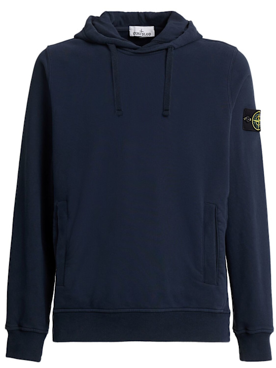 Stone Island: Hoodie aus Baumwollfleece - Dunkelblau - men_0 | Luisa Via Roma