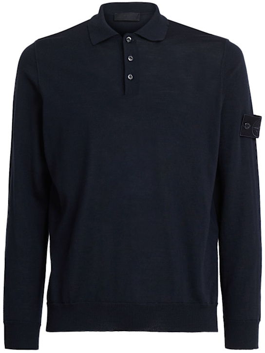 Stone Island: L/s light wool polo - ネイビー - men_0 | Luisa Via Roma