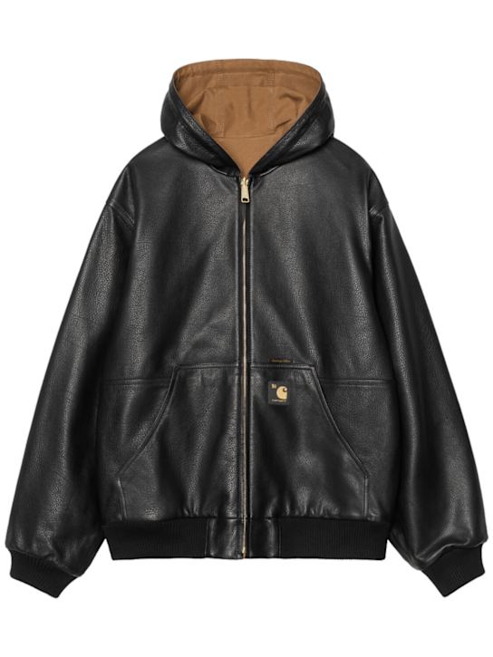 Carhartt WIP: 50 Year OG Active leather jacket - Black/Hamiltonb - men_0 | Luisa Via Roma