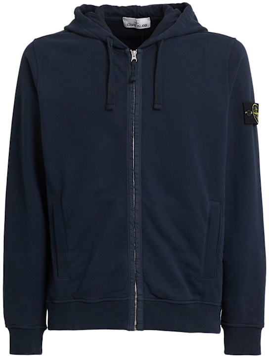Stone Island: Hoodie aus Baumwollfleece - Dunkelblau - men_0 | Luisa Via Roma