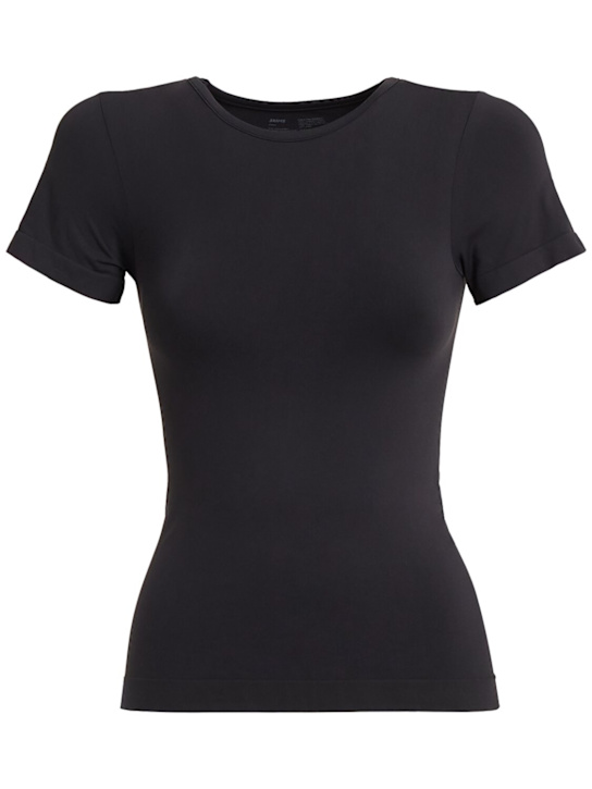 Skims: Soft seamless smoothing nylon t-shirt - Black - women_0 | Luisa Via Roma