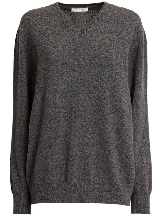 The Row: Ligeia knit cashmere v-neck sweater - Grey - women_0 | Luisa Via Roma
