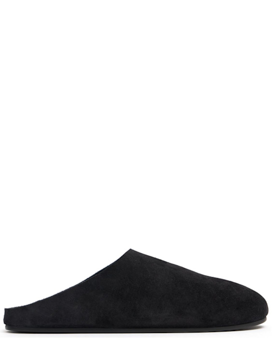 The Row: Hudson suede flat slides - Black - women_0 | Luisa Via Roma