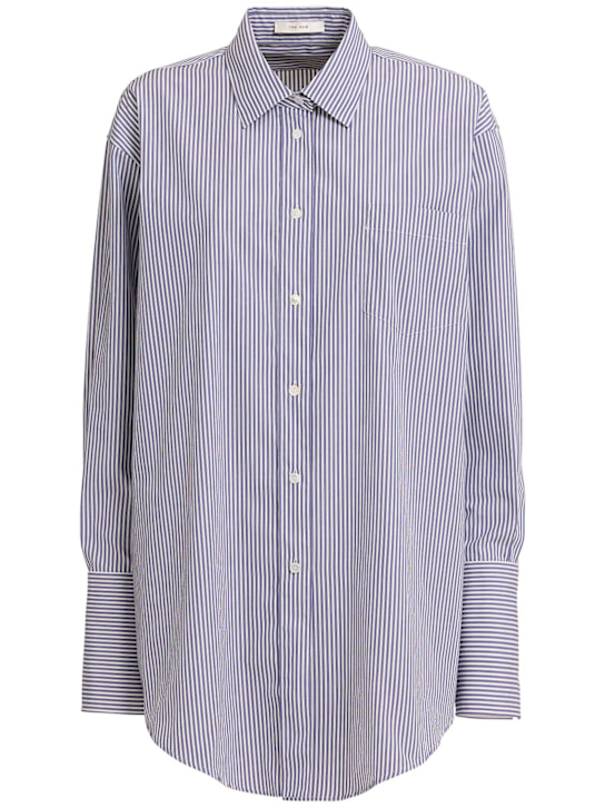 The Row: Ment cotton long shirt - White/Blue - women_0 | Luisa Via Roma