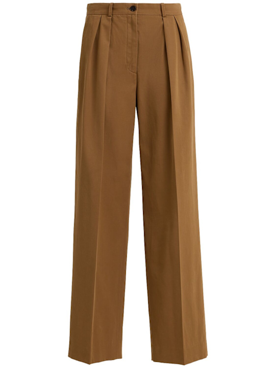 The Row: Igor cotton wide leg pants - Dark Beige - women_0 | Luisa Via Roma