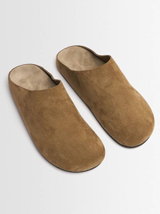 The Row: Hudson suede flat slides - Military Green - women_1 | Luisa Via Roma