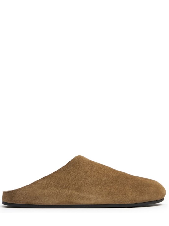 The Row: Hudson suede flat slides - Military Green - women_0 | Luisa Via Roma