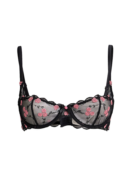 Fleur Du Mal: Reggiseno a balconcino ricamato Rose and Vine - Nero - women_0 | Luisa Via Roma