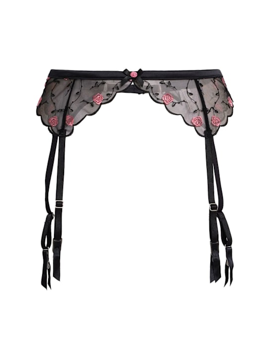 Fleur Du Mal: Rose and Vine embroidery garter - Black - women_0 | Luisa Via Roma
