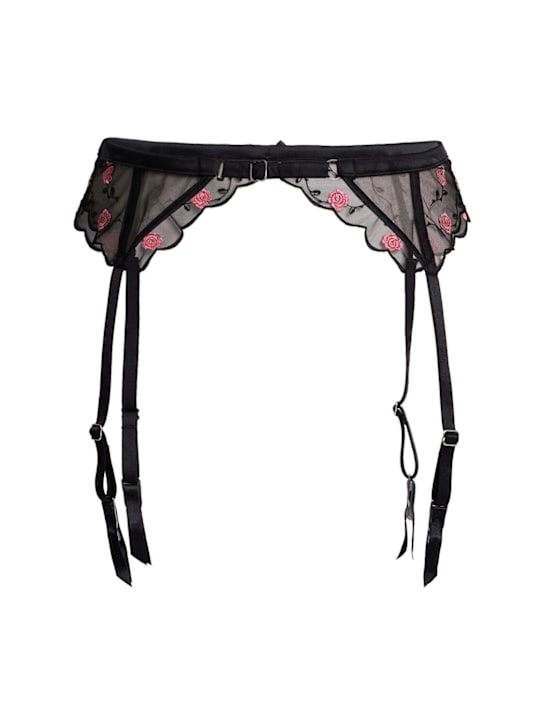 Fleur Du Mal: Rose and Vine embroidery garter - Black - women_1 | Luisa Via Roma